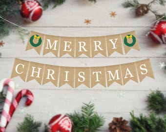 Vrolijk kerstfeest-banner, kerstmantelversieringen, kerstmantelbanner, rustiek kerstdecor, rustieke vakantie boerderijdecoraties