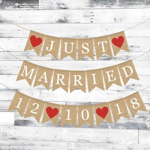 Custom Just Married Banner, Wedding Decor, Just Married Bunting, Just Married Garland, Burlap Banner, Burlap Bunting, Wedding Shower Banner