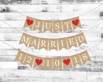 Custom Just Married Banner, Wedding Decor, Just Married Bunting, Just Married Garland, Burlap Banner, Burlap Bunting, Wedding Shower Banner