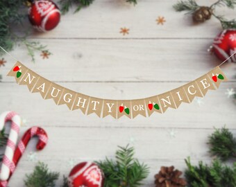 Naughty Or Nice Christmas Banner, Christmas Bunting, Christmas Decor, Holiday Decor, Burlap Banner, Christmas Decorations, Rustic Decor