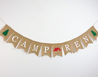 Custom Camp Banner, Camp Baby Shower Banner, Camp Birthday Banner, Camp Birthday Party,  Woodland Banner, Custom Camp Burlap Banner