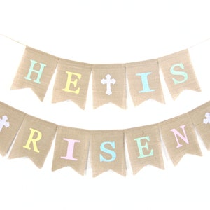 He is Risen Easter Banner, Easter Decor, Happy Easter Banner, Easter Bunting Garland, Burlap Bunting, Easter Decorations, Happy Easter