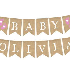 Estandarte personalizado del nombre del bebé, decoraciones de baby shower de género neutro, estandarte de género neutro, estandarte de arpillera de baby shower, estandarte de bebé personalizado