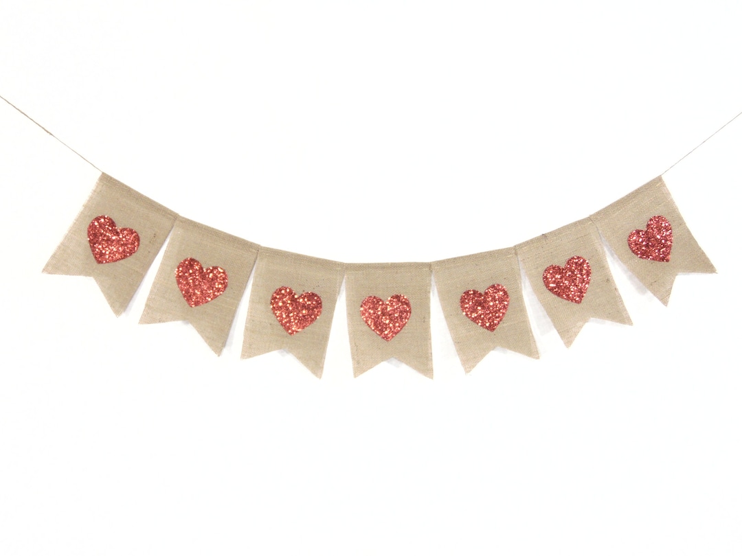 Glitter Heart Banner, Valentines Day Decor, Happy Valentines Day Banner ...