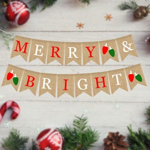 Merry and Bright Banner, Christmas Decorations, Christmas Mantel Decorations, Holiday Decorations, Christmas Burlap Banner, Merry and Bright