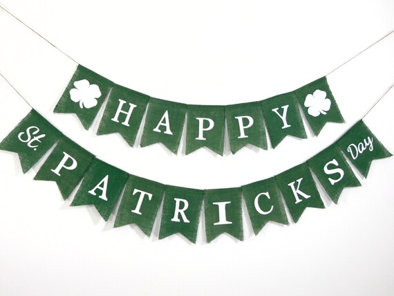 Happy St. Patricks Day Burlap Banner, St. Patricks Party decor, St. Patricks day party decorations, St. Patricks Day Banner, St. Paddys Day