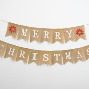 Merry Christmas Banner, Merry Christmas Bunting, Christmas Decor, Holiday Decor, Burlap Bunting, Christmas Decorations, Poinsettia Banner
