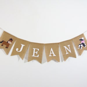 Farmland Custom Name Burlap Banner, Personalized name banner, Farm Animal Baby Banner, Personalized Burlap Garland, Baby Shower Decorations