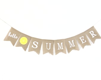 Hello Summer Banner, Lemonade Banner, Summer Decorations, Summer 4th of July Decor, Burlap Bunting, Summer Decor, Happy Summer