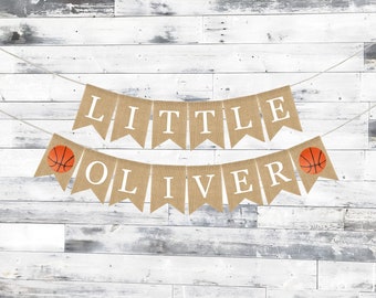 Custom Baby Name Banner, Basketball Baby Shower Decorations, Custom Boy Banner, Baby Shower Burlap Banner, Personalized Baby Banner
