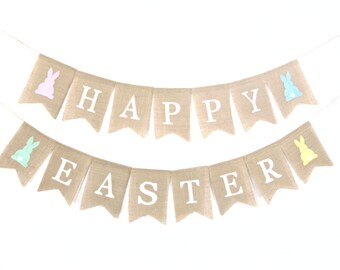 Happy Easter Banner, Easter Decor, Easter Bunting, Easter Garland, Easter Bunny Banner, Burlap Bunting, Easter Decorations, Happy Easter