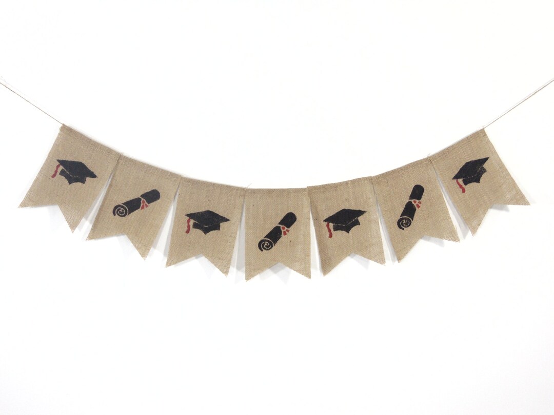 Graduation Batten Graduation Burlap Banner, Caps & Diplomas, Congrats Grad Decor ...