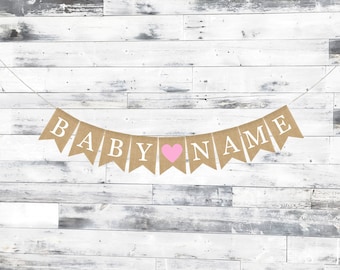 Custom Baby Name Banner, Pink Baby Shower Decorations, Girl Shower Banner, Baby Shower Burlap Banner, Personalized Baby Name Banner