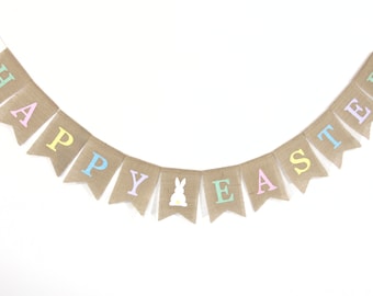 Happy Easter Banner, Easter Decor, Easter Bunting, Easter Garland, Easter Bunny Banner, Burlap Bunting, Easter Decorations, Happy Easter