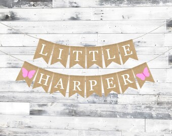 Custom Baby Name Banner, Butterfly Baby Shower Decorations, Custom Girl Banner, Baby Shower Burlap Banner, Personalized Baby Banner