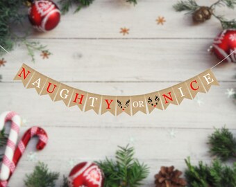 Naughty Or Nice Christmas Banner, Christmas Bunting, Christmas Decor, Holiday Decor, Burlap Banner, Christmas Decorations, Rustic Decor