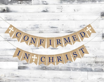 Custom Confirmation Boy Banner, God Bless Banner, Personalized Confirmation Banner God Bless Bunting Confirmation Burlap Garland, Gift