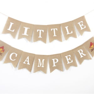 Little Camper Baby Shower Banner, Woodland Camp First Birthday Garland, Burlap Banner, Little Camper Banner, Woodland Shower Nursery Decor