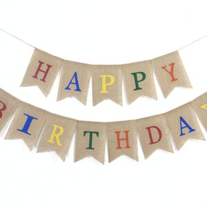 Happy Birthday Burlap Banner, Happy Birthday Bunting, Happy Birthday Banner Personalized, Rustic Birthday Decorations, Rainbow Birthday