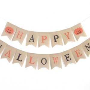 Happy Halloween Burlap Banner - 5.5x6.7 Inch Multicolored Pumpkin & Witch Party Decoration