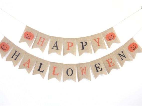 Happy Halloween Burlap Banner, Halloween Decorations, Halloween Banner, Happy Halloween, Banner Bunting, Halloween Decor, Rustic Decor