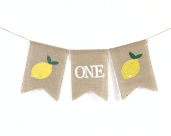 First Birthday Banner, Birthday Highchair Banner, lemon 1st Birthday Banner, One Highchair Garland, Lemon Birthday, One, Summer Birthday