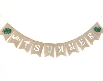 Hello Summer Banner, Summer Decorations, Summer 4th of July Decor, Burlap Bunting, Summer Decor, Happy Summer, Hello Summer Bunting Garland