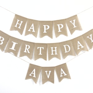 Custom Birthday Banner, Happy Birthday Burlap Banner, Happy Birthday Bunting, Rustic Birthday Decorations, Birthday Party Banner with Name