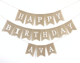Custom Birthday Banner, Happy Birthday Burlap Banner, Happy Birthday Bunting, Rustic Birthday Decorations, Birthday Party Banner with Name