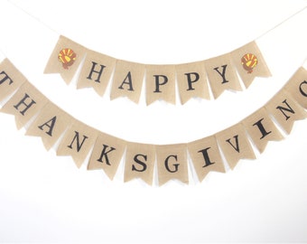Happy Thanksgiving Banner, Thanksgiving Decorations, Thanksgiving Banner, Thanksgiving Burlap Bunting Garland, Rustic Holiday Decor