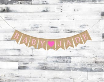 Custom Baby Name Banner, Gender Neutral Baby Shower Decorations, Gender Neutral Banner, Baby Shower Burlap Banner, Personalized Baby Banner