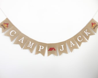Custom Camp Banner, Camp Baby Shower Banner, Camp Birthday Banner, Camp Birthday Party,  Woodland Banner, Custom Camp Burlap Banner
