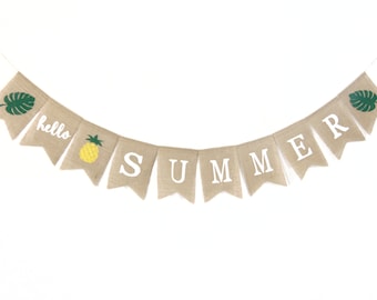 Hello Summer Banner, Summer Decorations, Summer 4th of July Decor, Burlap Bunting, Summer Decor, Happy Summer, Hello Summer Bunting Garland