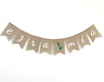 Custom Couple Name Banner, Greenery Engagement Name Banner, Wedding Banner, Bridal Shower Garland, Custom Names, Personalized Name Banner