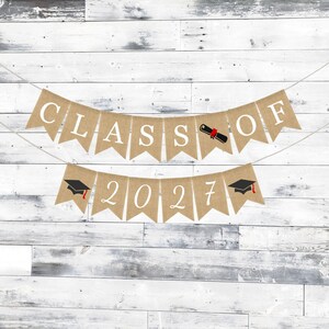 Custom Class of 2027 Burlap Banner, Congrats Grad Banner, Graduation Banner, Graduation Decor, Graduation Party, Personalized Graduation