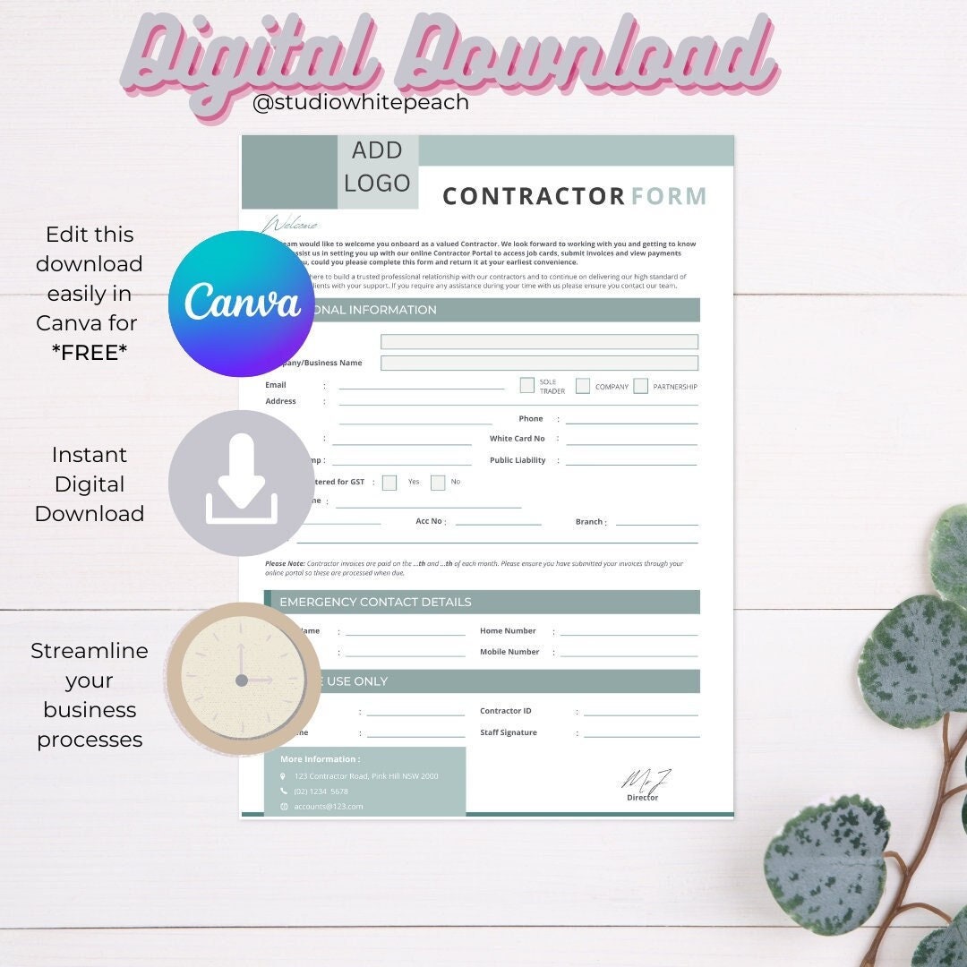 Contractor Forms Editable Business Templates, Printable Contractor