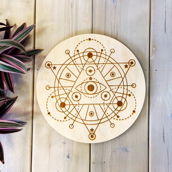 Divine Light Crystal Grid Board, Wood Crystal Grid Board, Sacred Geometry Crystal Grid Board