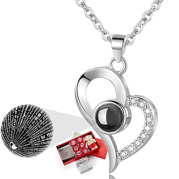 I Love You In 100 Languages- Love Heart Pendant With Flower Gift Box