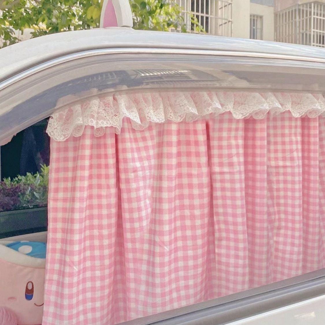 Cute Pink Laced Car Window Sun Shade Curtain Car Accessories For Girls Babys Women Kawaii Car Decor