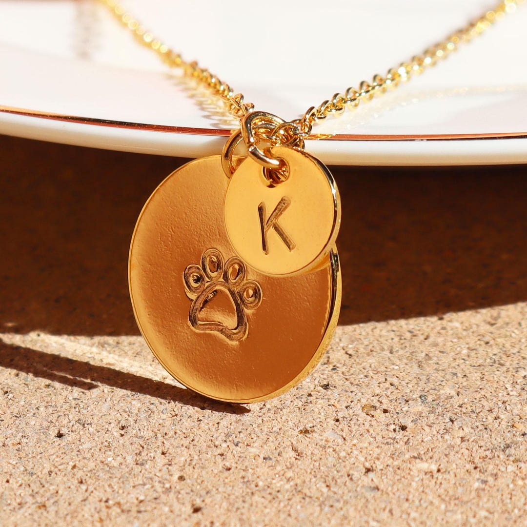 Personalized Paw Print Necklace – Gold Pet Memorial Jewelry, Initial ...