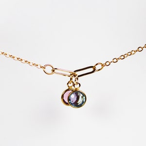 Collar de anillos entrelazados de oro con piedras de nacimiento, joyería para parejas