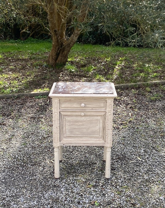 Table de nuit en bois et marbre