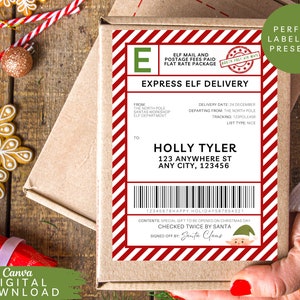 Elf mail shipping label, Santa shipping label, North Pole sticker label, Christmas package sticker, Editable gift tag, elf post label, 095