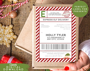 Elf mail shipping label, Santa shipping label, North Pole sticker label, Christmas package sticker, Editable gift tag, elf post label, 095