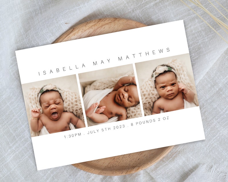 Editable Birth Announcement, Newborn Thank You Card, Newborn Welcome Postcard, Baby Announcement Card, Printable Baby Birth Card, 143 image 2