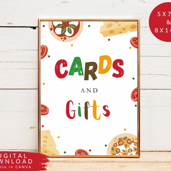 Editable Pizza cards & gifts sign, Slice of fun Pizza board, Kids Gifts Party Table Sign, Pizza Party Sign, Editable Pizzeria sign, 322