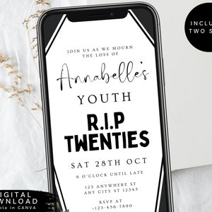 30th birthday invite, Coffin RIP to my twenties electronic invite, Gothic invite, death to my youth Invite, Thirtieth Birthday Invite, 253