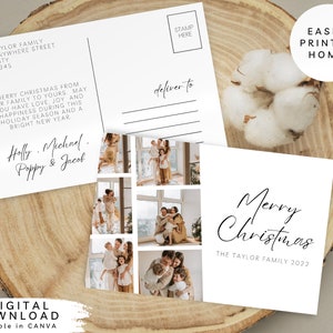 Postkarten-Foto-Feiertagskartenvorlage, minimalistische Foto-Feiertagskarte, bearbeitbare Familienbild-Feiertagspostkarte, Familien-Weihnachtspostkarte, 094