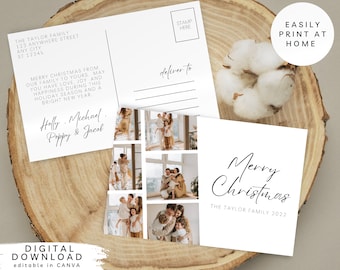 Postcard Photo Holiday Card Template, Minimalist Photo Holiday Card, Editable Family Picture Holiday Postcard, Family Christmas Postcard,094