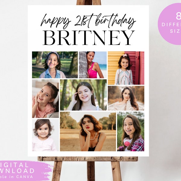 Adult birthday sign, Birthday Collage Poster, 21st Birthday Photo Board, Personalised Photo Collage Sign, Adult Milestone Photo Board, 355